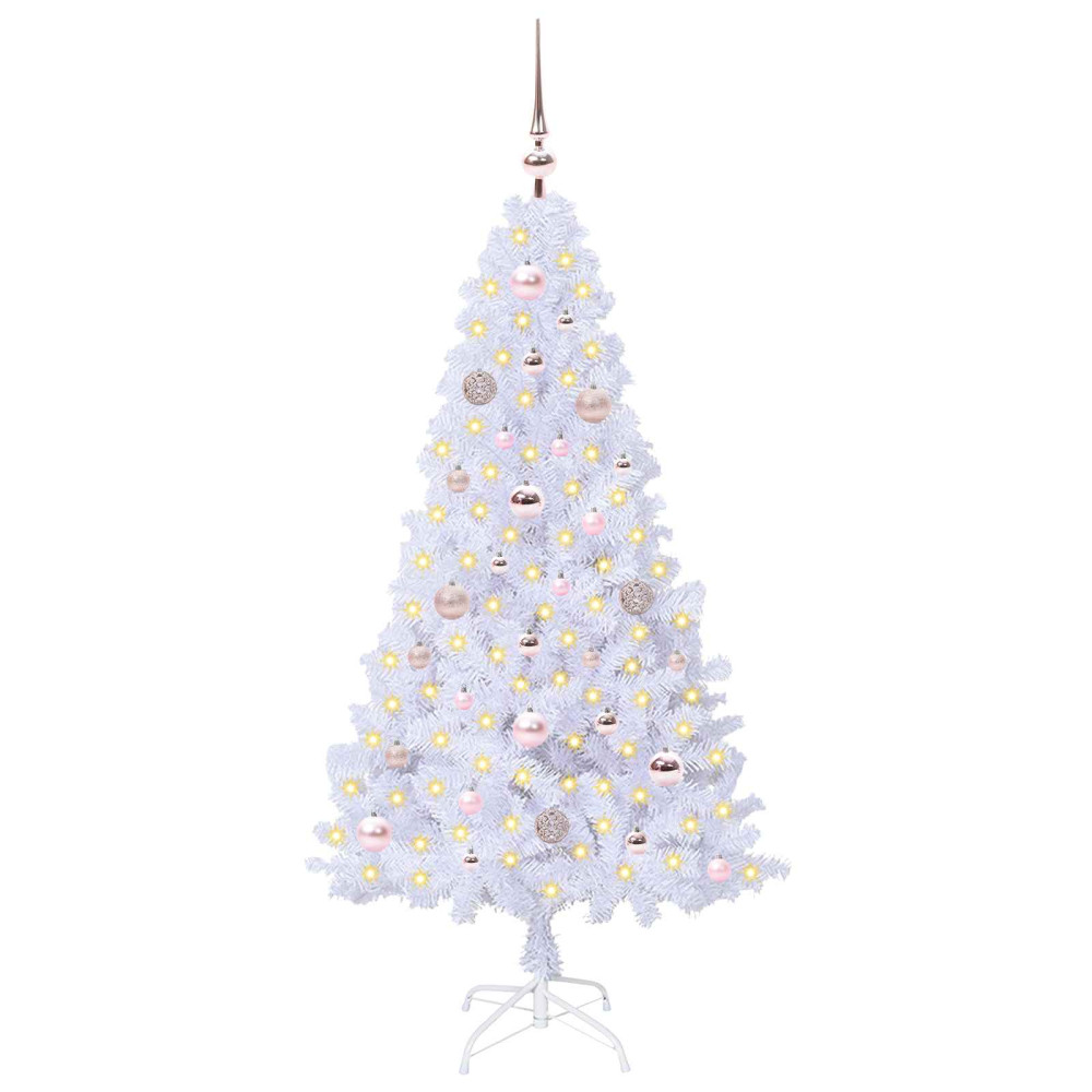 Produktbild för Konstgjord julgran med 150 LED-lampor Vit 150 cm PVC och stål
