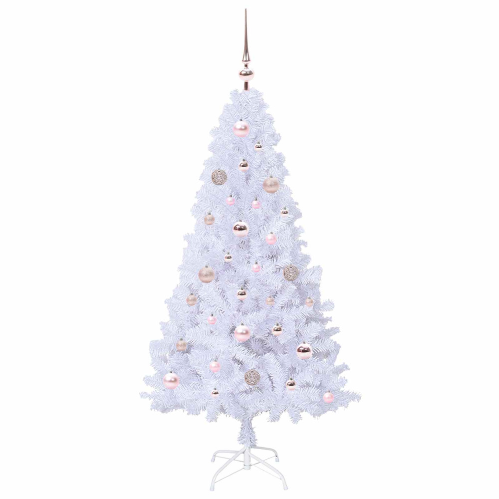 Produktbild för Konstgjord julgran med 150 LED-lampor Vit 150 cm PVC och stål