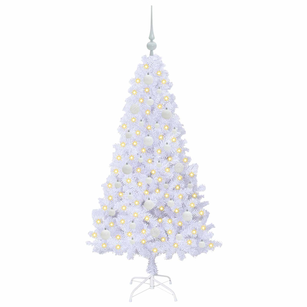 Produktbild för Konstgjord julgran med 150 LED-lampor Vit 150 cm PVC och stål