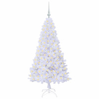 Produktbild för Konstgjord julgran med 150 LED-lampor Vit 150 cm PVC och stål