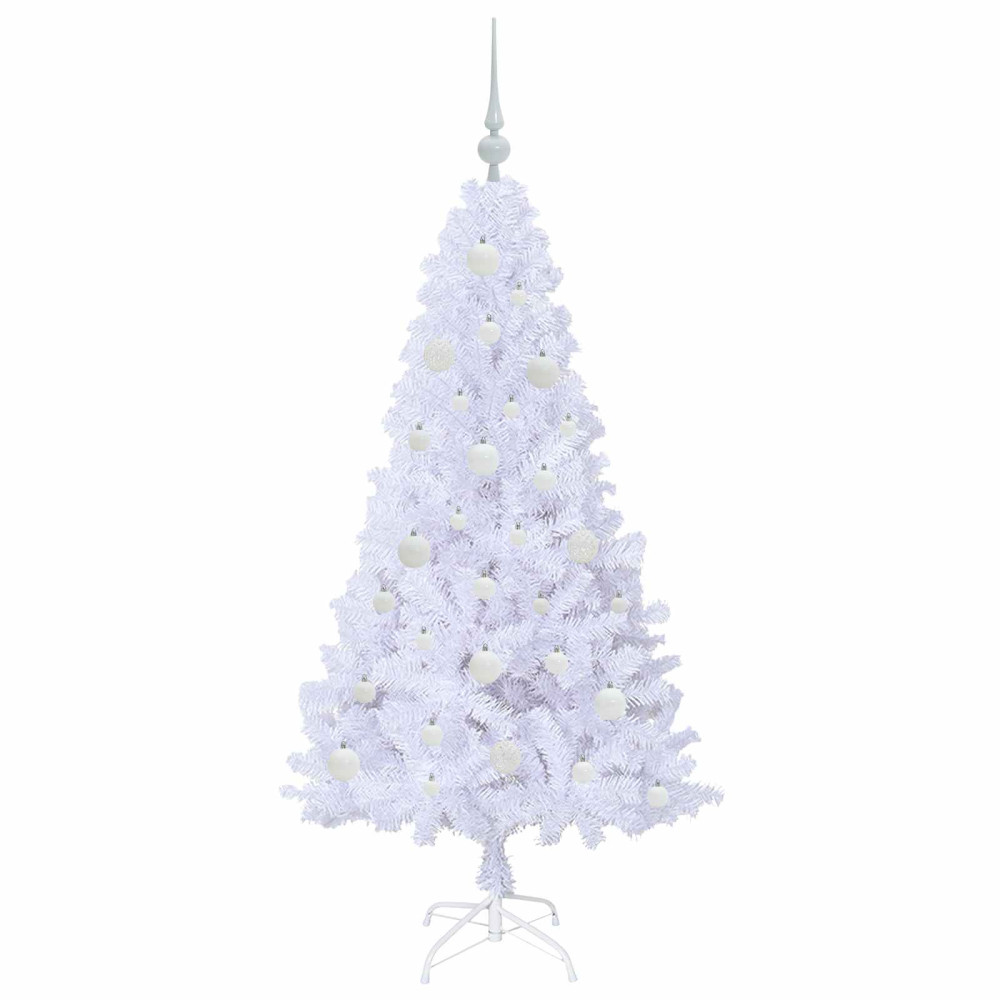 Produktbild för Konstgjord julgran med 150 LED-lampor Vit 150 cm PVC och stål