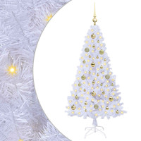 Produktbild för Konstgjord julgran med 150 LED-lampor Vit 150 cm PVC och stål
