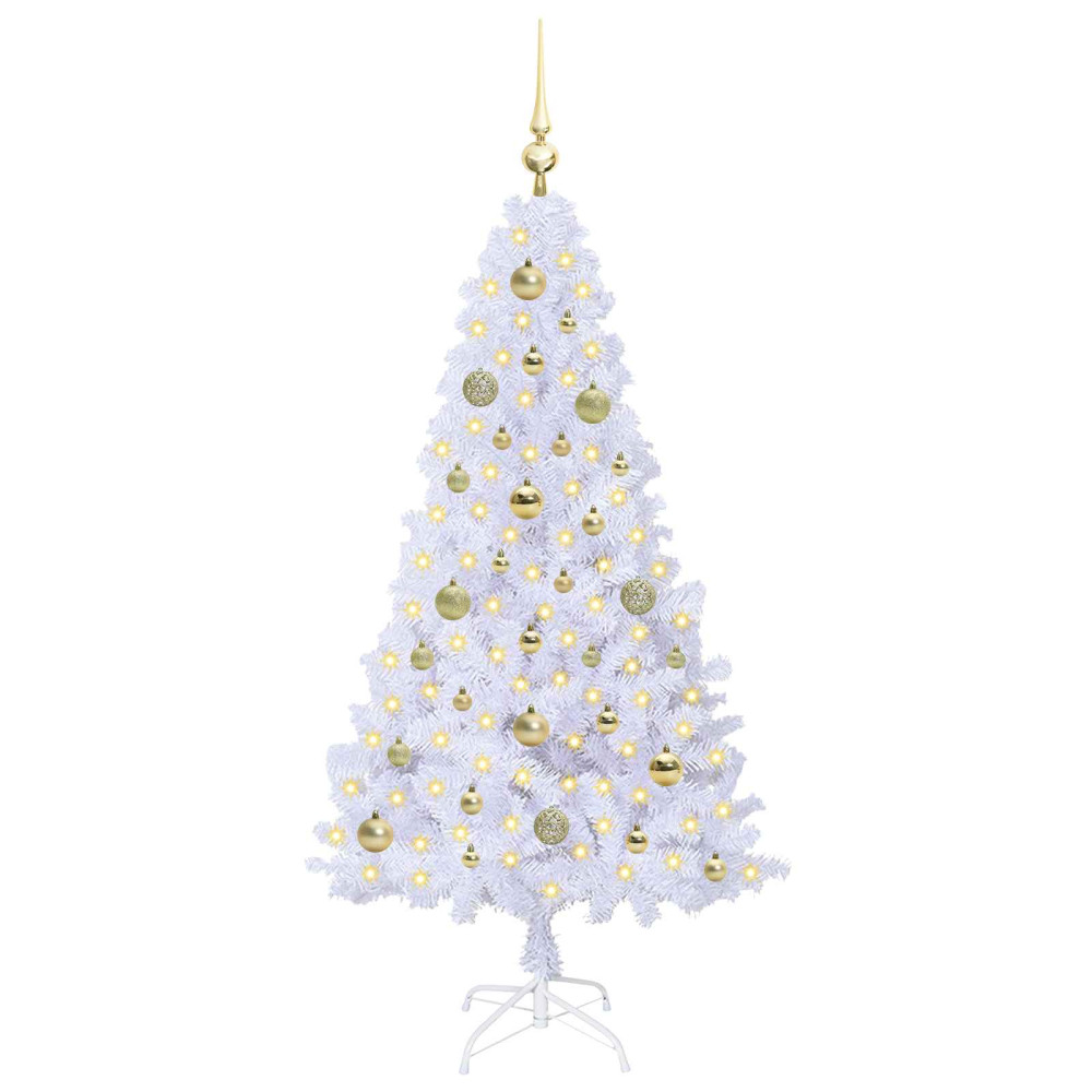 Produktbild för Konstgjord julgran med 150 LED-lampor Vit 150 cm PVC och stål