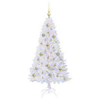 Produktbild för Konstgjord julgran med 150 LED-lampor Vit 150 cm PVC och stål