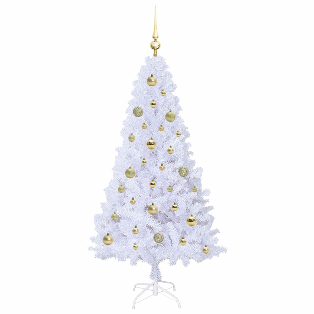 Produktbild för Konstgjord julgran med 150 LED-lampor Vit 150 cm PVC och stål