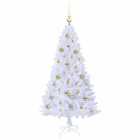 Produktbild för Konstgjord julgran med 150 LED-lampor Vit 150 cm PVC och stål