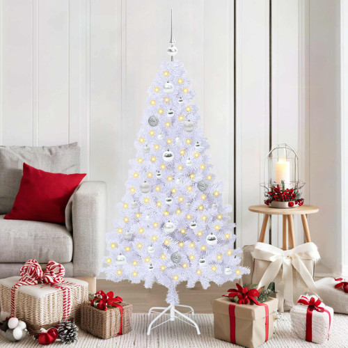vidaXL Konstgjord julgran med 150 LED-lampor Vit 150 cm PVC och stål