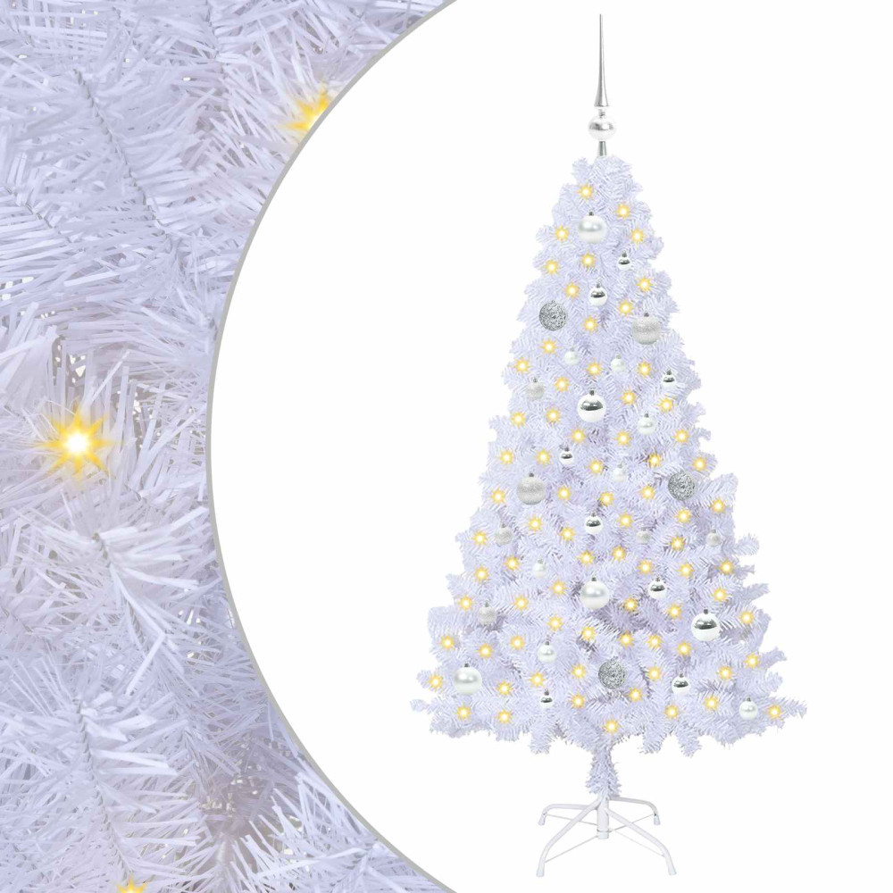 Produktbild för Konstgjord julgran med 150 LED-lampor Vit 150 cm PVC och stål