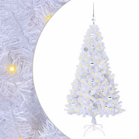 Produktbild för Konstgjord julgran med 150 LED-lampor Vit 150 cm PVC och stål