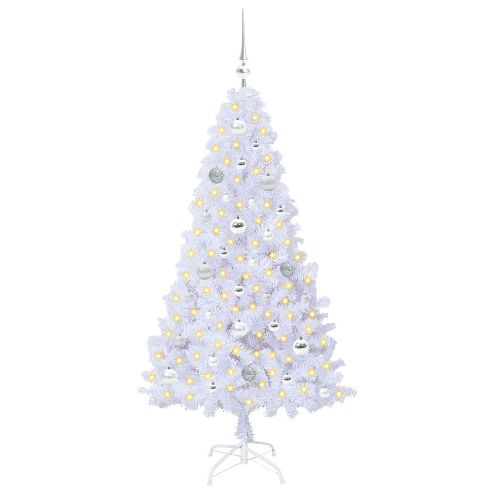 Produktbild för Konstgjord julgran med 150 LED-lampor Vit 150 cm PVC och stål