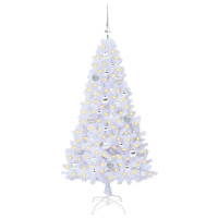 Produktbild för Konstgjord julgran med 150 LED-lampor Vit 150 cm PVC och stål