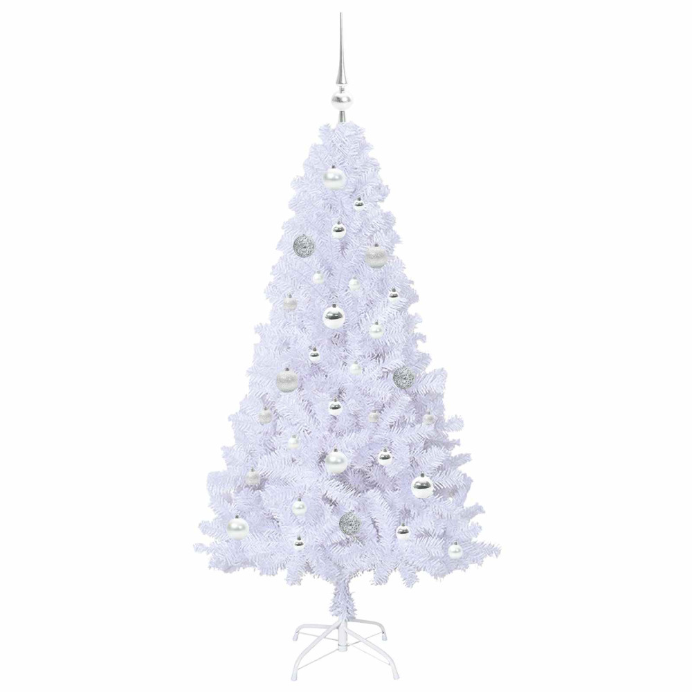 Produktbild för Konstgjord julgran med 150 LED-lampor Vit 150 cm PVC och stål