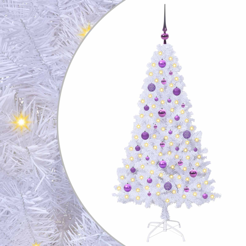 Produktbild för Konstgjord julgran med 150 LED-lampor Vit 150 cm PVC och stål