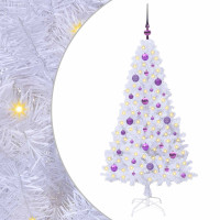 Produktbild för Konstgjord julgran med 150 LED-lampor Vit 150 cm PVC och stål