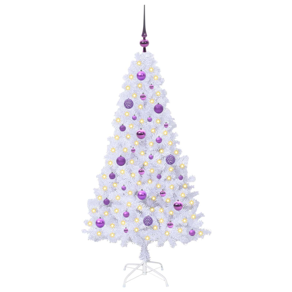 Produktbild för Konstgjord julgran med 150 LED-lampor Vit 150 cm PVC och stål