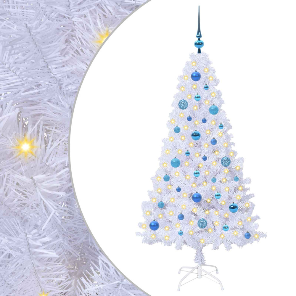 Produktbild för Konstgjord julgran med 150 LED-lampor Vit 150 cm PVC och stål
