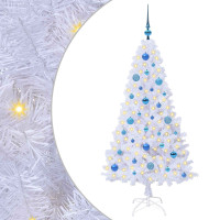 Produktbild för Konstgjord julgran med 150 LED-lampor Vit 150 cm PVC och stål