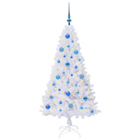 Produktbild för Konstgjord julgran med 150 LED-lampor Vit 150 cm PVC och stål