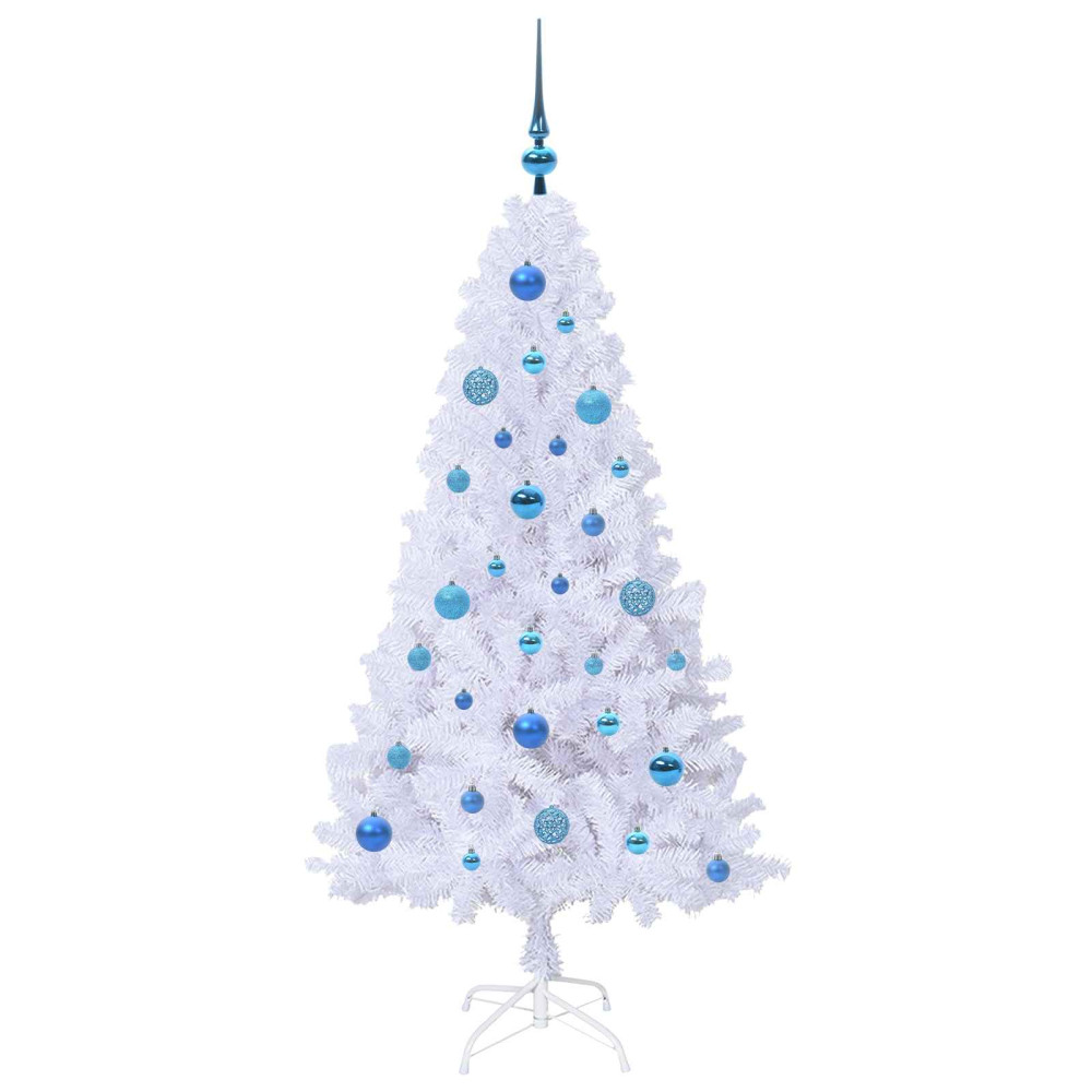 Produktbild för Konstgjord julgran med 150 LED-lampor Vit 150 cm PVC och stål