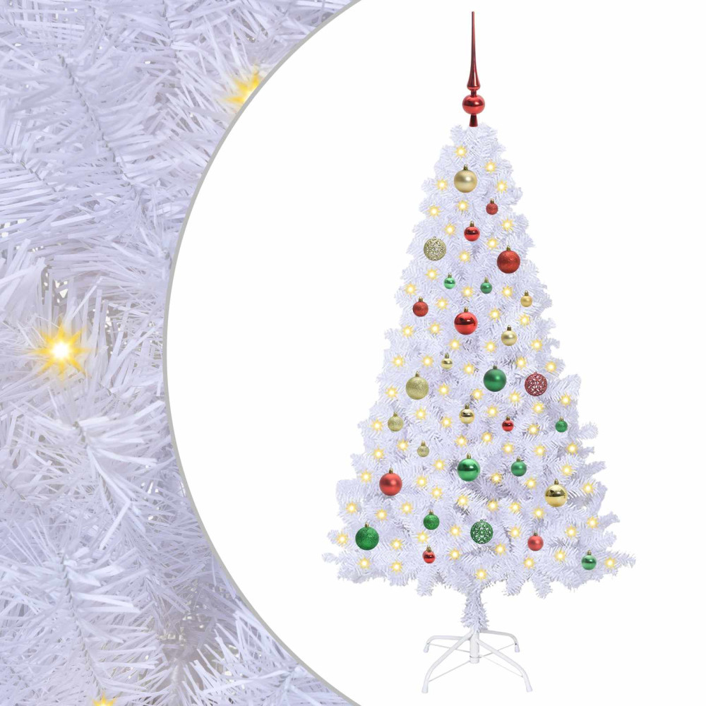 Produktbild för Konstgjord julgran med 150 LED-lampor Vit 150 cm PVC och stål