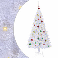 Produktbild för Konstgjord julgran med 150 LED-lampor Vit 150 cm PVC och stål