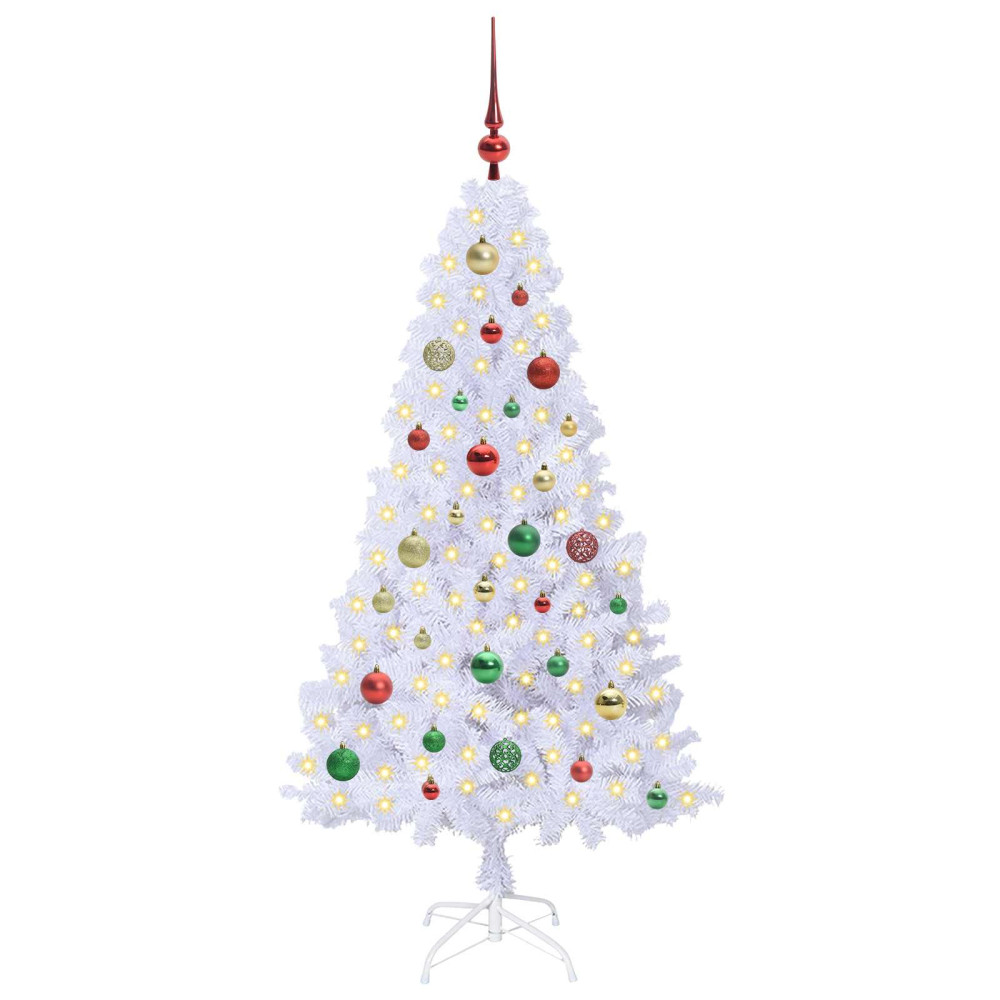 Produktbild för Konstgjord julgran med 150 LED-lampor Vit 150 cm PVC och stål