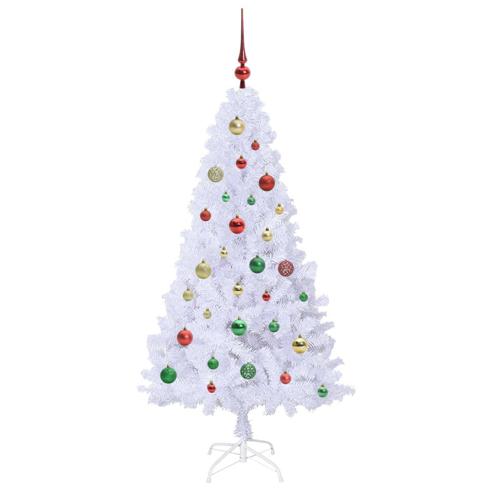 Produktbild för Konstgjord julgran med 150 LED-lampor Vit 150 cm PVC och stål