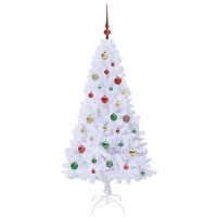 Produktbild för Konstgjord julgran med 150 LED-lampor Vit 150 cm PVC och stål