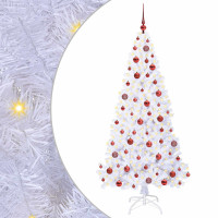 Produktbild för Konstgjord julgran med 300 LED-lampor Vit 180 cm PVC och stål