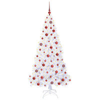Produktbild för Konstgjord julgran med 300 LED-lampor Vit 180 cm PVC och stål