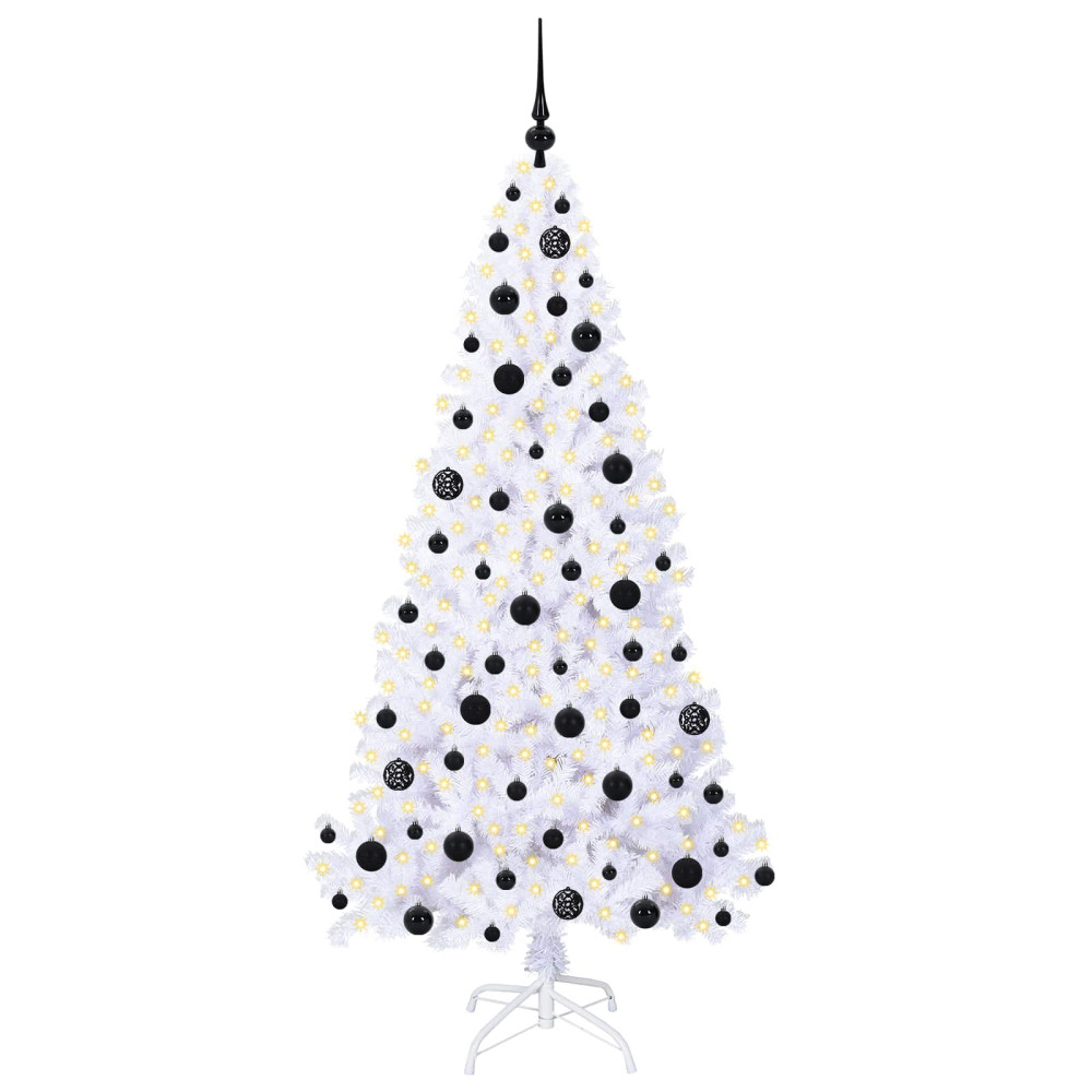 Produktbild för Konstgjord julgran med 300 LED-lampor Vit 180 cm PVC och stål
