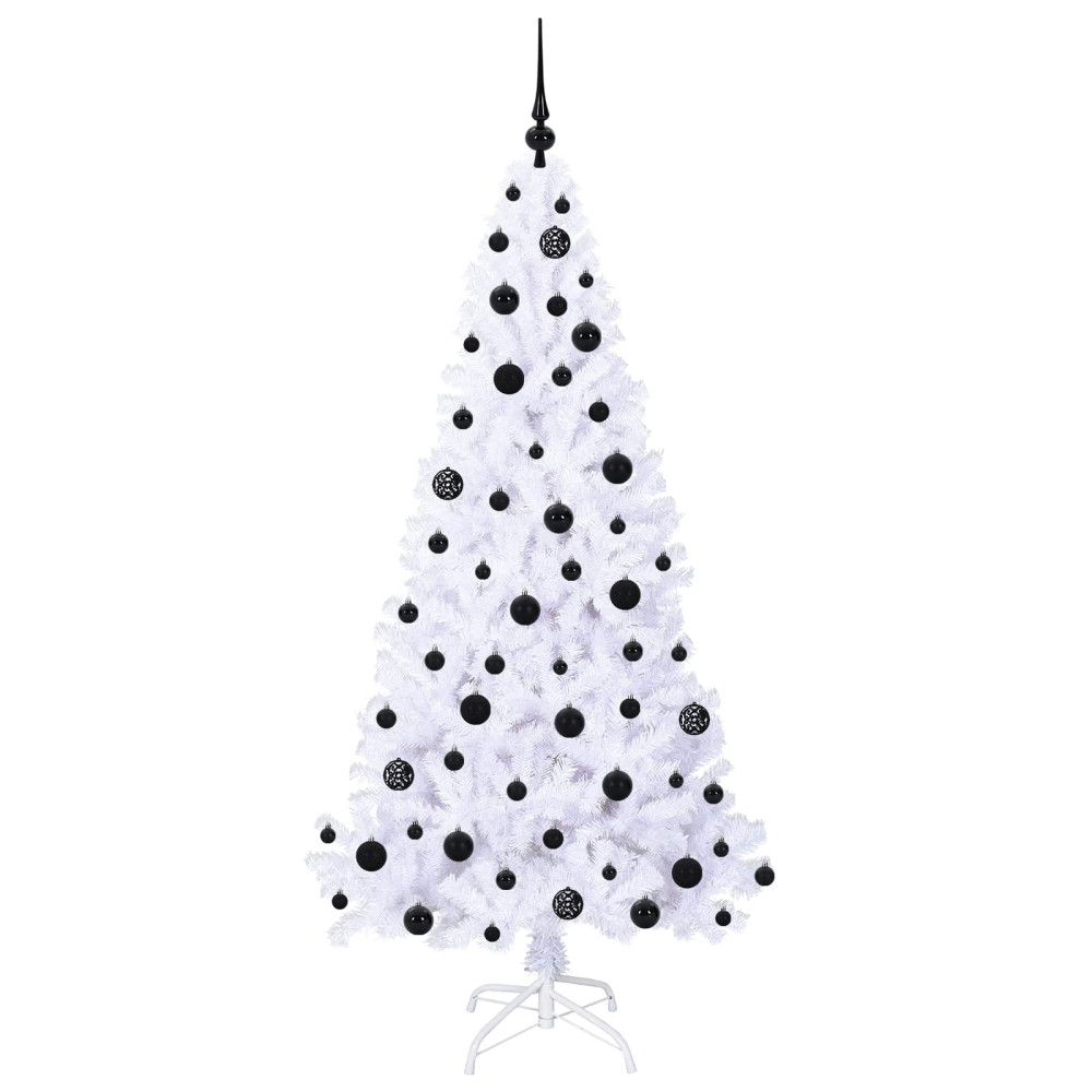Produktbild för Konstgjord julgran med 300 LED-lampor Vit 180 cm PVC och stål