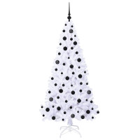 Produktbild för Konstgjord julgran med 300 LED-lampor Vit 180 cm PVC och stål