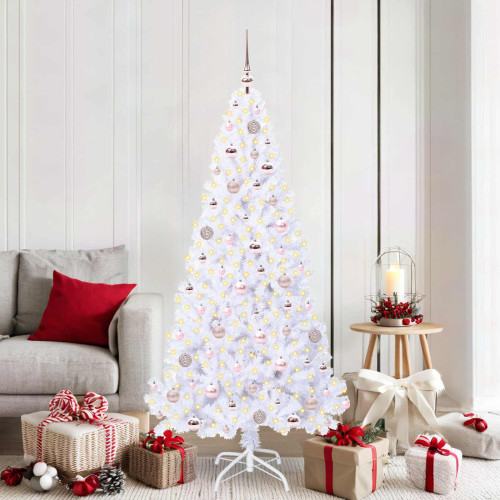 vidaXL Konstgjord julgran med 300 LED-lampor Vit 180 cm PVC och stål