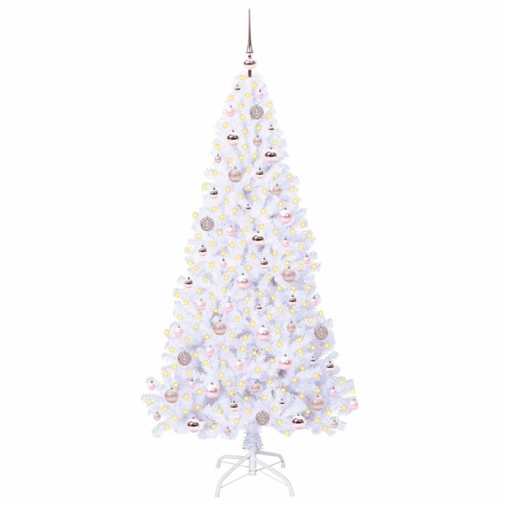 Produktbild för Konstgjord julgran med 300 LED-lampor Vit 180 cm PVC och stål