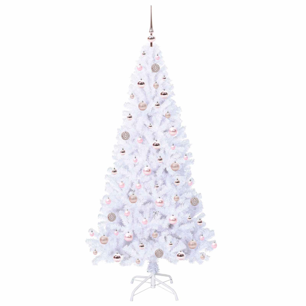 Produktbild för Konstgjord julgran med 300 LED-lampor Vit 180 cm PVC och stål