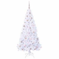 Produktbild för Konstgjord julgran med 300 LED-lampor Vit 180 cm PVC och stål