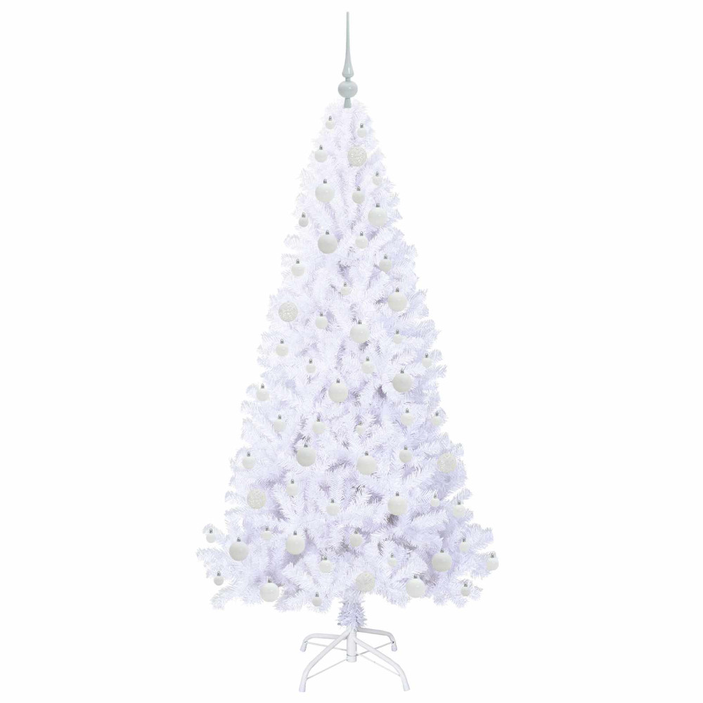 Produktbild för Konstgjord julgran med 300 LED-lampor Vit 180 cm PVC och stål