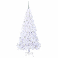 Produktbild för Konstgjord julgran med 300 LED-lampor Vit 180 cm PVC och stål