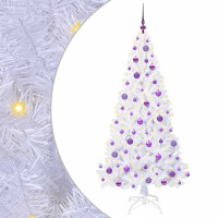 Produktbild för Konstgjord julgran med 300 LED-lampor Vit 180 cm PVC och stål