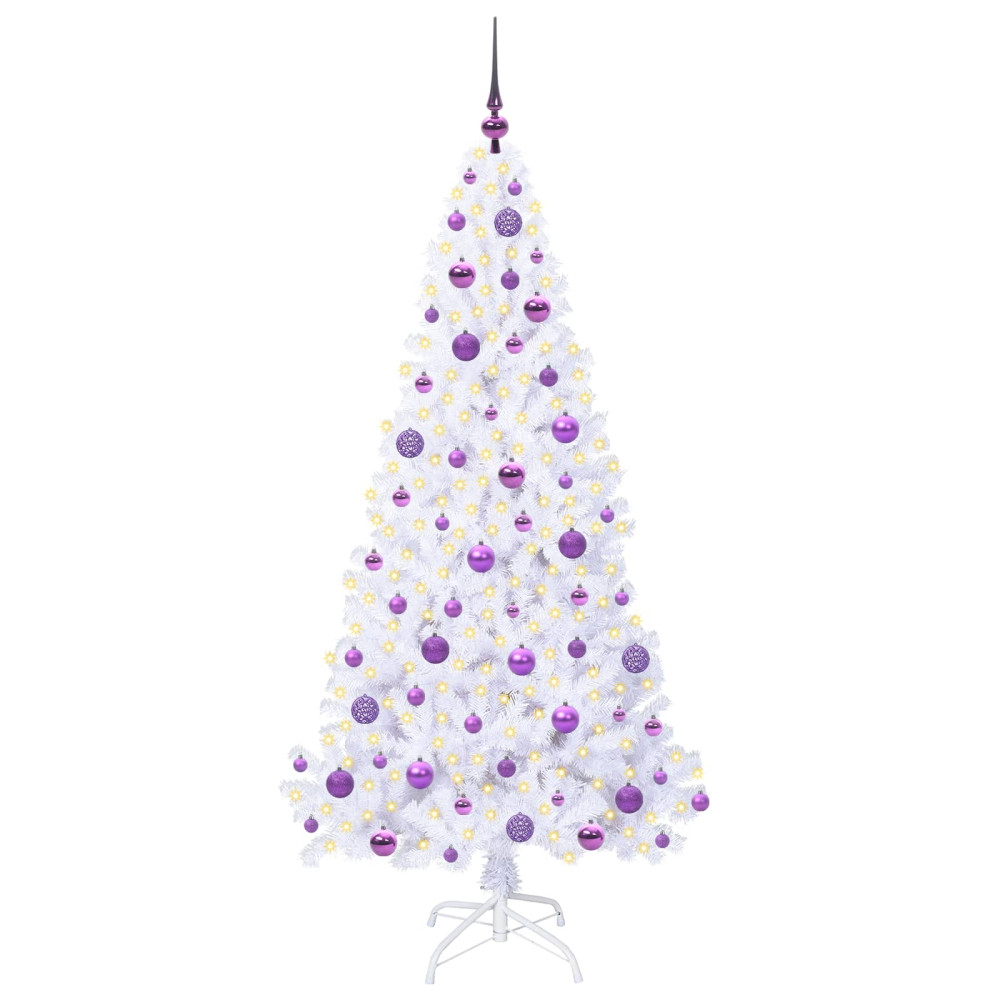 Produktbild för Konstgjord julgran med 300 LED-lampor Vit 180 cm PVC och stål