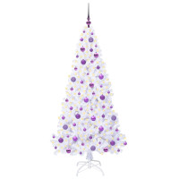 Produktbild för Konstgjord julgran med 300 LED-lampor Vit 180 cm PVC och stål