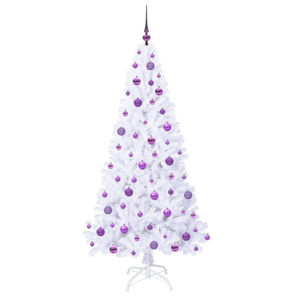 Produktbild för Konstgjord julgran med 300 LED-lampor Vit 180 cm PVC och stål