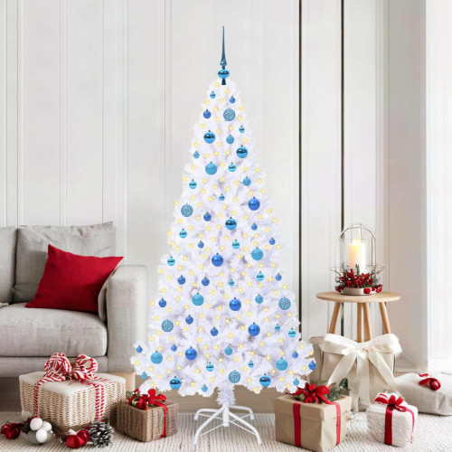 vidaXL Konstgjord julgran med 300 LED-lampor Vit 180 cm PVC och stål