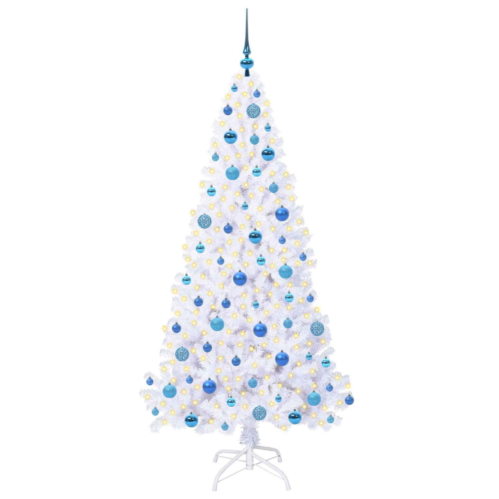 Produktbild för Konstgjord julgran med 300 LED-lampor Vit 180 cm PVC och stål
