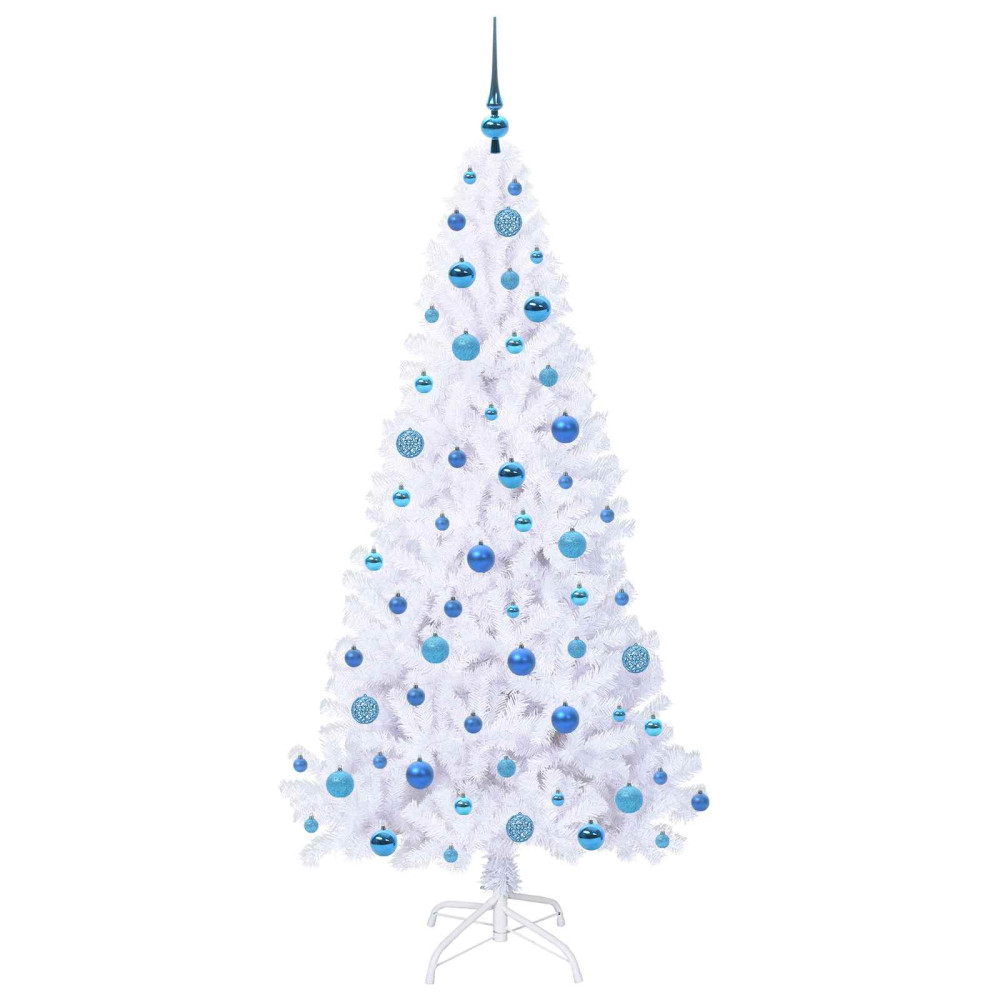 Produktbild för Konstgjord julgran med 300 LED-lampor Vit 180 cm PVC och stål