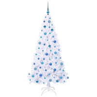 Produktbild för Konstgjord julgran med 300 LED-lampor Vit 180 cm PVC och stål