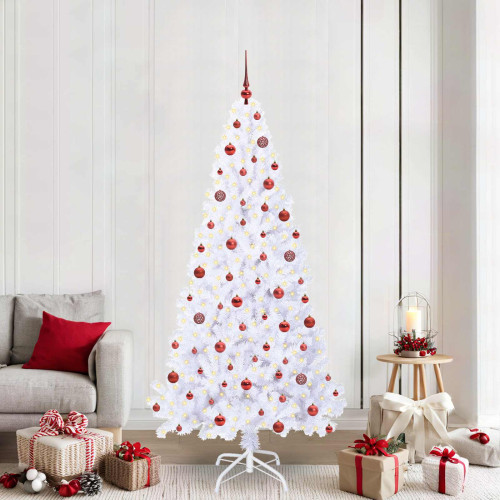 vidaXL Konstgjord julgran med 300 LED-lampor Vit 210 cm PVC och stål