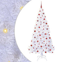 Produktbild för Konstgjord julgran med 300 LED-lampor Vit 210 cm PVC och stål