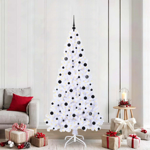 vidaXL Konstgjord julgran med 300 LED-lampor Vit 210 cm PVC och stål